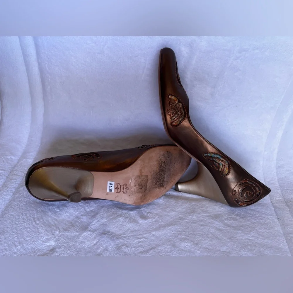 Luciano Barachini Gold Designer Pointy Toe Heel Size 8.5